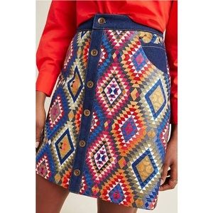 Anthropologie Embroidered Denim Mini Skirt by MANISH ARORA